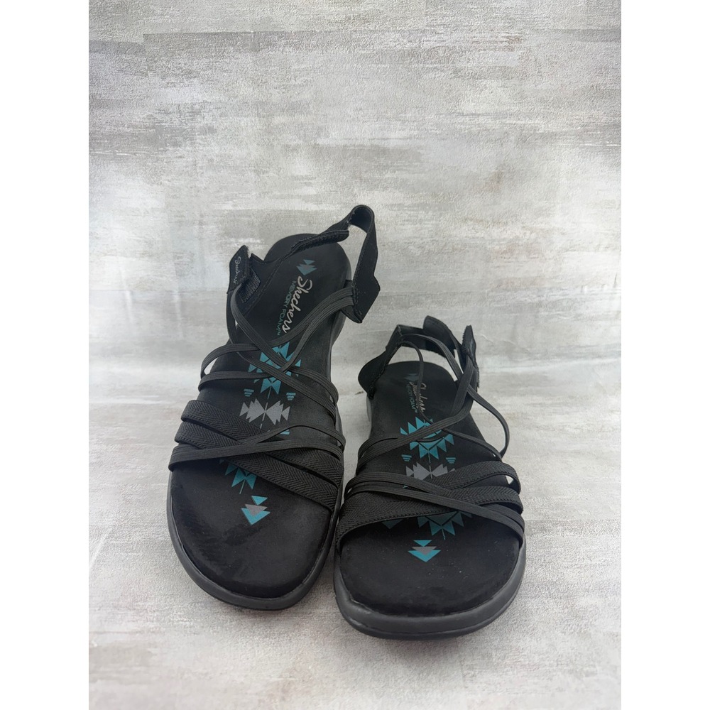 Skechers Reggae Slim Women Black Strappy Memory Foam Sandals Size 9